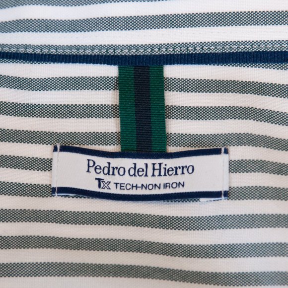 Pedro del Hierro Green Striped Oxford Shirt - Picture 3 of 4